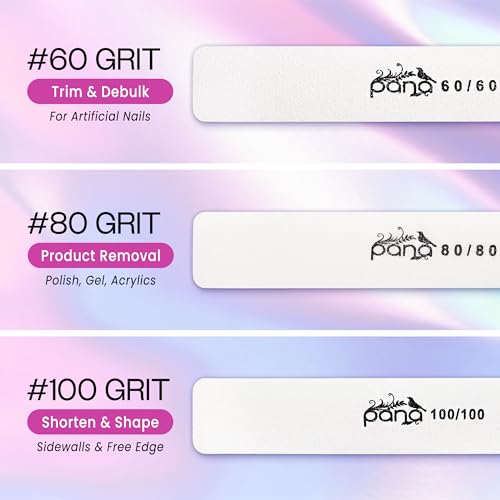 10pcs - PANA Jumbo Double-Sided Emery Nail File for Manicure, Pedicure, Natural, and Acrylic Nails - White (Grit 180/180) Grit (180/180) White (Jumbo)