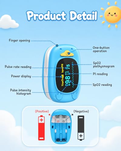 Healthtree JKS50A fingertip Pulse Oximeter with Small Finger Clip, SpO2 Blood Oxygen Monitor with OLED Display, Heart Rate Monitor, Portable O2 Saturation Tracker for Family Daily Health Monitoring Blue