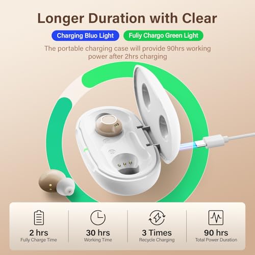 OTC Invisible Hearing Aids for Seniors, Rechargeable Hearing Amplifier for Adults, In-Ear Design with Noise Cancelling & High-Fidelity Sound, 5 Volume Control and Touch Controls for Hearing Loss Beige