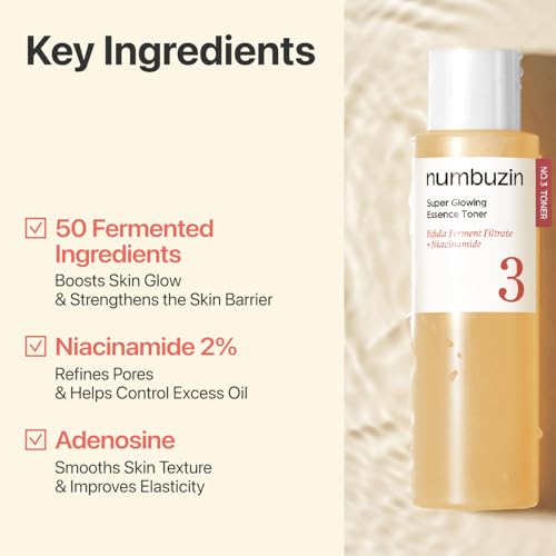 numbuzin No.3 Super Glowing Essence Toner, Fermented Toner for Skin Glow & Texture, Bifida, Niacinamide, Hydrating, Radiance-Boosting Essence, Pore Reset, 6.76 fl oz (200ml) 6.76 Fl Oz (Pack of 1)
