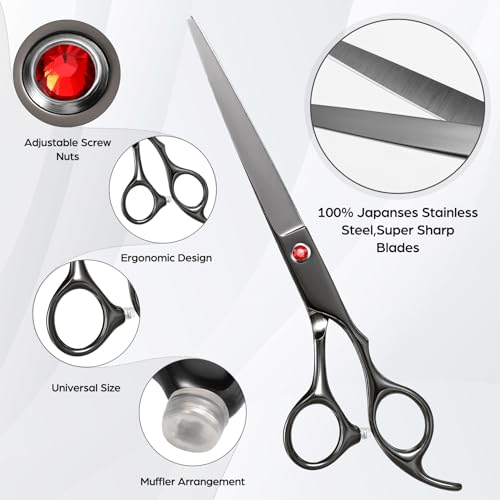 Wenshall Professional Hair Cutting Scissors Japanese 440C Stainless Steel 7.8 Inch Straight Thinnin Shears Tools for Mother Father Friends' Christmas Gift, Black