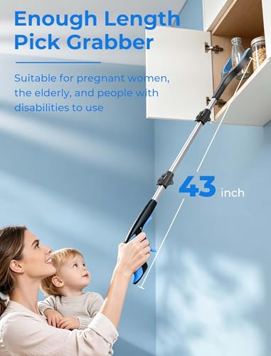 44" Grabber Reacher Tools, 2 Pack Upgraded Strong Foldable Reacher Grabber Heavy Duty Pickup Tool, 4" Wide Claw Opening & 360° Rotating Jaw & Magnet Lightweight Grabber Tool for Senior Patient 44 Inch