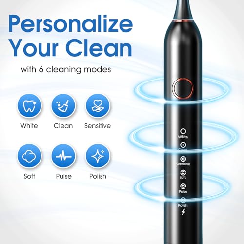 Electric Toothbrush, 40000 VPM Sonic Type for Adults & Teens, Black