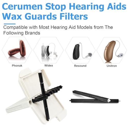 (80-Pcs) Phonak Cerumen Stop Hearing Aids Wax Guards Filters for Resound,Widex and Unitron.Phonak Hearing Aid Supplies Cleaning Kit Accessories,Ear Replacement Parts Cleaning Tool(10 Pack) 10 Packs/80 Filters White