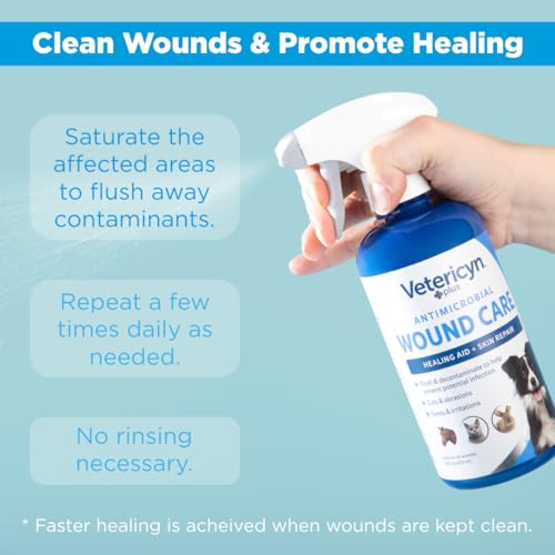 Vetericyn Plus Dog Wound Care Spray | Healing Aid and Skin Repair, Clean Wounds, Relieve Dog Skin Allergies, Safe for All Animals. 16 ounces 16 Fl Oz (Pack of 1) All Animal