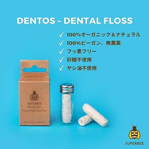 SuperBee Dentos Toothpaste Tablets & Dentos Floss, 100 Tabs, Fluoride Free & Eco Friendly, Travel Mouthwash Tablets, Sensitive Bites Kids Adults, Chewable Tablet, Spearmint