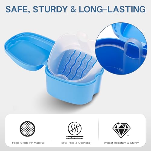 24 Pack Denture Cases and Brushes with Strainer Baskets for Travel