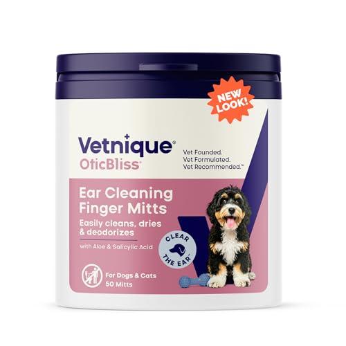 Oticbliss Ear Care Bundle with Cleaning & Drying Ear Finger Mitts 50 Ct. and Vet-Strength Ear Infection Drops with MicroSilver for Cat & Dog Ear Cleaning, Drying, & Ear Infections