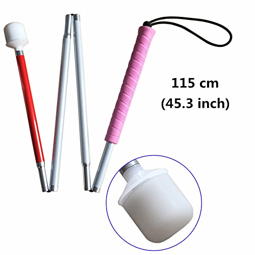 Aluminum Mobility Folding White Cane for Vision Impaired and Blind People (Folds Down 4 Sections) (115 cm (45.3 inch), Pink Handle) 115 Cm (45.3 Inch)