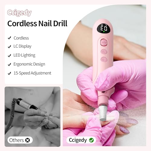 Ccigedy Cordless Electric Toe Nail Grinder for Thick Toenails with LCD Lamp Pink