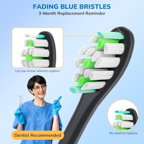 Replacement Toothbrush Heads for Philips Sonicare - 16 Pack Soft Gentle Bristles Compatible with Most Sonicare Click-On Electric Toothbrushes (Black) 16p Black