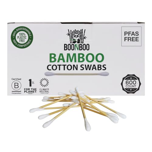 BOONBOO Dental Floss Glass Bottle + 8 Pack Refill Mint Flavor + 600ct Cotton Swabs