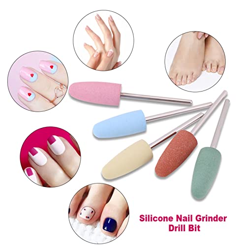 Ejoyous Nail Drill Bits Set, 5pcs Nail Art Silicone Polisher Nail Grinders Drill Bits, Smoothing Drill Cuticle Drill Bits for Nail Art Manicure Pedicure Nails Cuticle