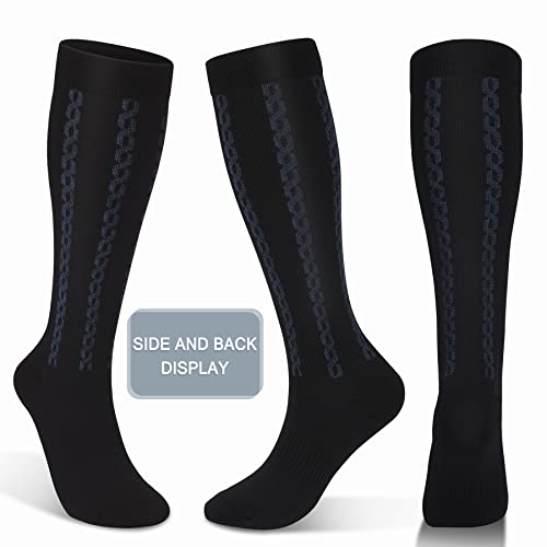 FULLSOFT Medical Graduated 30-40mmHg Compression Socks for Women&Men Circulation Knee High Socks Hiking Running Stockings Small-Medium 00-3 Pack-black