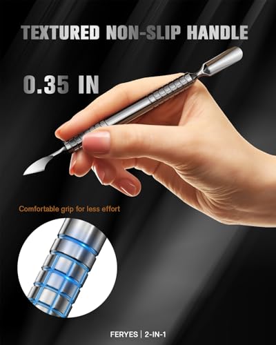 2025 Upgraded Dual Head Cuticle Pusher Remover Tool - Curved & Chisel Edge Stainless Steel, Ergonomic Non-Slip Handle for Professional Salon & Home Manicure Nail Curved and Chisel Pusher tool