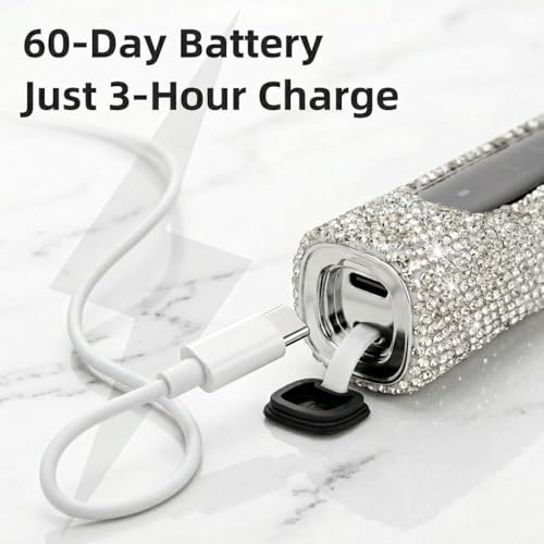 Diamond Sonic Electric Toothbrush Bling Rechargeable Toothbrushes for Adults with 6 Brush Heads Vibrating Toothbrush-5 Modes, USB-C Fast Charge,2Min Smart Timer,IPX7 Waterproof(White) White