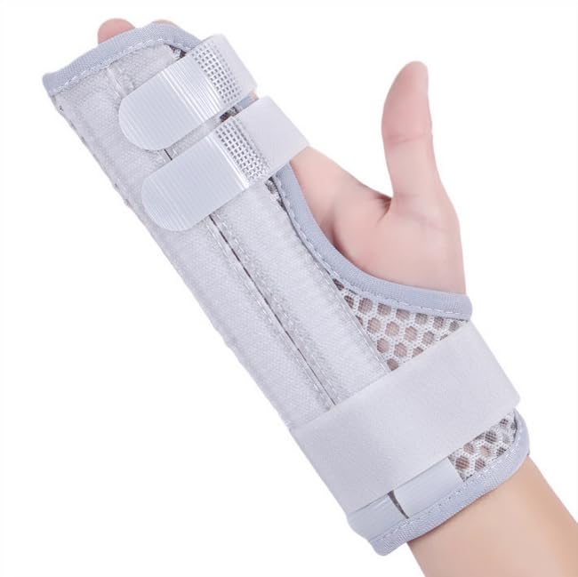 Finger Splint Brace, Adjustable Finger Sprain Correction Fixation Strap for Finger Broken Injury Sprain Joint Relief Hand Support Fits Left or Right Hand (Grey-4 finger breathable style, Medium) Grey-4 finger breathable style