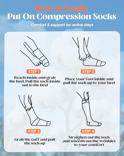 LEVSOX Cotton Compression Socks for Women Men 20-30 mmHg Knee High Cute Support Sock for Nurses Flying Pregnancy Medium-Large 4 Pairs-striped 1