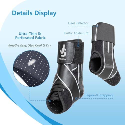 Quick-Lace Ankle Brace for Women & Men, with Side Stabilizers and Reflective Strap, Sport Injury Recovery Support for Basketball, Volleyball, Running, Ankle Sprain & Tendonitis, Size L Reflective Strips Version