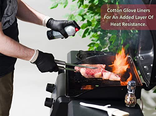 Nechtik BBQ Gloves 4 Cotton Glove Liners and 100 Disposable Gloves Washable Cotton Liners Powder Latex Free Nitrile Gloves Large