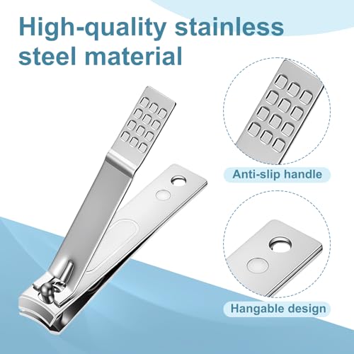 2Pcs Stainless Steel Nail Clippers, 2 Size Heavy Duty Ultra Sharp Straight Nail Clipper Travel Nails Cutters with Anti-Slip Grip for Thick Ingrown Nails, Silver