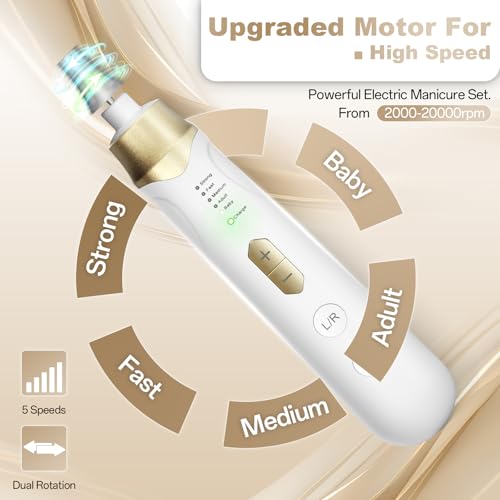 Electric Nail File Drill 2000 mAh Cordless Rechargeable Nail Filer LED Lamp Golden
