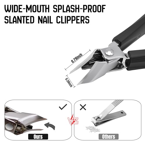 Eagle-Beak Slant Nail Clippers 3-Piece Set, Wide Mouth Design, Black