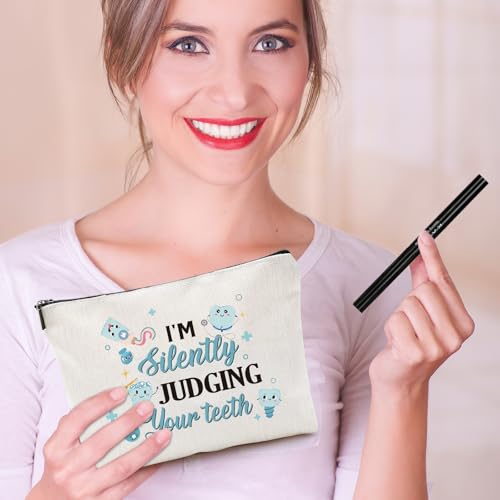 Sitsink Dental Hygienist Gifts for Women - Dental Hygiene Student Must Haves, I'm Silently Judging Your Teeth, Cosmetic Makeup Bag Dental Assistant Gift, Small Pouch Dentist Christmas Retirement Gifts