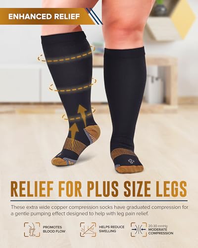 Doctor's Select® Plus Size Compression Socks for Women Wide Calf - 2 Pairs 3X-Large Black / Tan