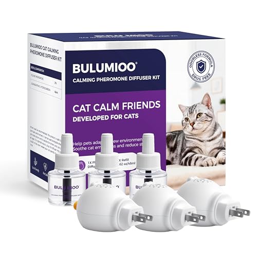 Cat Calming Pheromone Diffuser Set (Whole Home 3-Pack) – 3 Diffusers + 3 x 48ml Refills – Helps Reduce Spraying & Fighting – Unscented Stress Relief for Large Homes & Multi-Cat Areas