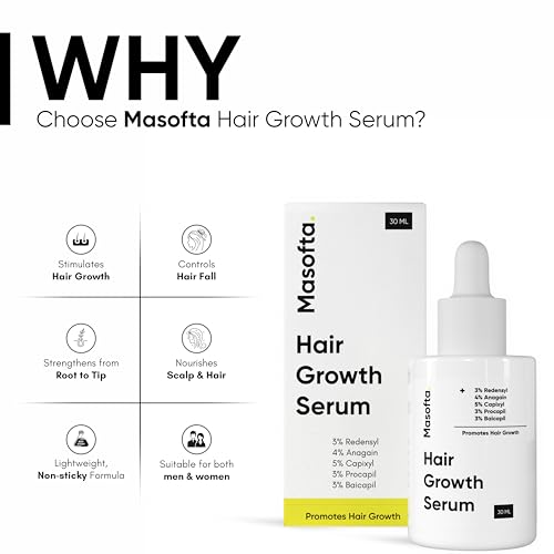 Masofta Hair Growth Serum For Density, Hair fall Control with 3% Redensyl, 5% Capixyl, 4% Anagain, 3% Procapil & 3% Baicapil, Rosemary & Biotin For Both Men & Women, 1.01 fl.oz./30ML 1.01 Count (Pack of 1)