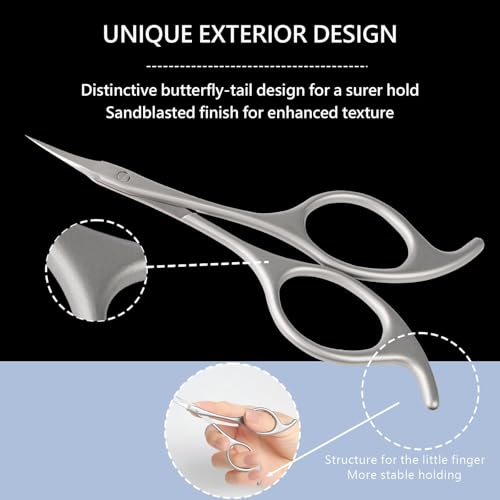 Butterfly-Tail Nail Cuticle Scissors: More Stable Anti-slip Multi-Faceted Sandblasted Grooming Scissors Stainless Steel Cuticle Cutter, Eyebrow Eyelash Nose Hair Manicure Kit for Women, 1 PACK A1-butterfly Tail Scissor 1