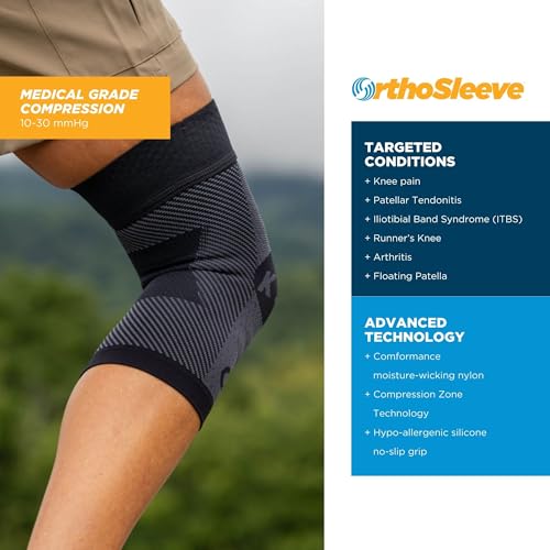 OrthoSleeve Compression Knee Brace, Knee Sleeve for ACL, MCL, Injury Recovery, Meniscus Tear, Pain, Aching Knees, Patellar Tendonitis & Arthritis Pain Tan Medium