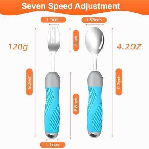 Weighted Utensils for Tremors & Parkinson's, Adaptive Eating Aids (Blue) Blue