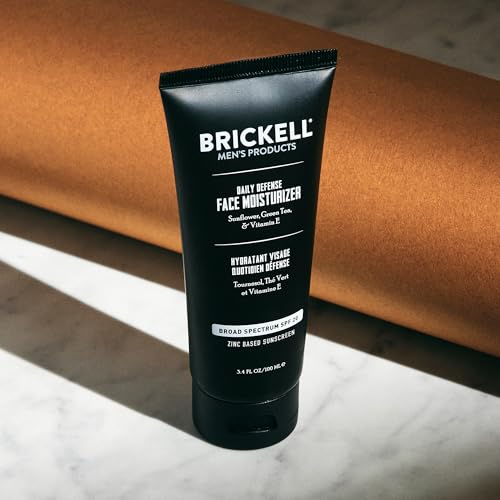 Brickell Men's Daily Defense SPF20 Face Moisturizer for Men, Moisturizing Mineral Sunscreen, Hydrates & Protects Skin Against Harmful UVA/B Rays, With Zinc, Green Tea, & Vitamin E, 3.4oz, Unscented