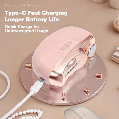 Upgraded 2-in-1 Electric Nail Clipper & Polisher, Rechargeable Automatic Nail Trimmer with German Alloy Blade, Pain-Free Quiet Nail Care Tool for Seniors, Kids & Arthritis (Pink)