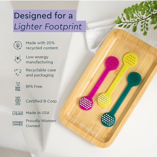 RADIUS Tongue Cleaner - Professional 2-in-1 Tongue Scraper and Brush for Fresh Breath - BPA-Free and Non-Toxic Oral Care - 3 CT - Yellow, Midnight Blue, Fuchsia Fuchsia, Midnight Blue & Yellow