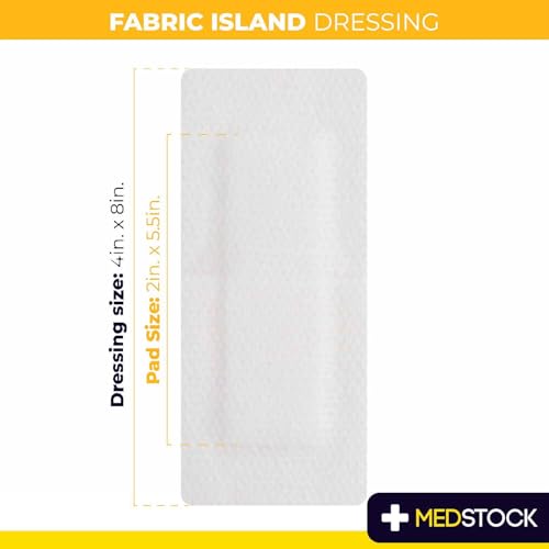 MEDSTOCK Fabric Island Dressing, 4"x8" (Pack of 50), Adhesive Wound Care, Suitable for Surgical Wounds, Grazes, Highly Breathable, Hypoallergenic, Non-Woven Fabric, High Absorption Pad 4 Inch x 8 Inch (Pack of 50)