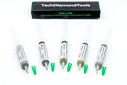 TechDiamondTools Diamond Polishing Paste Kit — 5 Grits (400 to 50000) | USA Made | Oil-Based Syringes | Complete Lapping & Stropping Set for Metal, Glass, Gemstone, Knife, Jewelry | 10% Diamond Powder 50000 14000 4000 1200 400 grit 10% Concentration