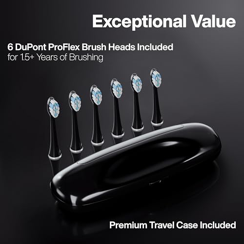 Aquasonic Black Series PRO – Ultra-Whitening Electric Toothbrush – 5 Modes & Smart Timers – Premium Travel Case & 6 Proflex Brush Heads – ADA Accepted Toothbrush 1 Count (Pack of 1)