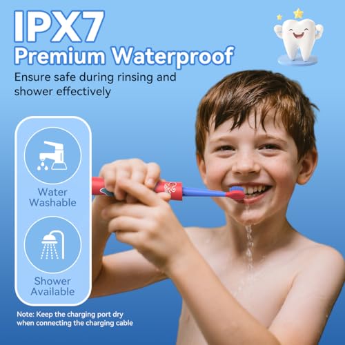 JTF Kids Electric Toothbrush with 10 Soft Brush Heads, Fun DIY Stickers, 5 Gentle Modes and Smart Timer, Safe & Effective for Sensitive Teeth, Children Sonic Toothbrush for Home & School, Ages 3+