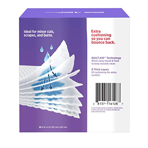 BAND-AID Brand Absorbent Cushion Care Sterile Square Gauze Pads for First Aid Protection of Minor Cuts, Scrapes & Burns, Non-Adhesive, Wound Care Dressing Pads, Large, 4 in x 4 in (Pack of 125) 4x4 Inch (Pack of 125)
