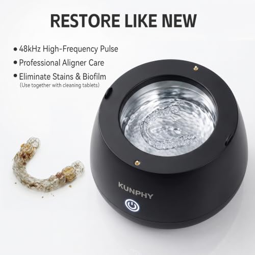 KUNPHY Retainer Cleaner Machine, 48kHz Dental Ultrasonic Cleaner Pod 201ML