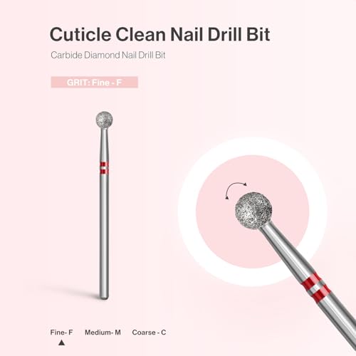 MelodySusie Ball Shape Cuticle Clean Nail Drill Bit 3/32'', Professional Safety Carbide Diamond Nail Bit Nail Cleaner for Cuticle Dead Skin Nail Prepare, Two Way Rotate, Manicure Nail Salon Supplies Fine - F 4mm Ball Cuticle Bit