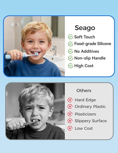 SEAGO Kids Electric Toothbrush, Ages 5-8, 2 Soft Brush Heads, Rechargeable Blue