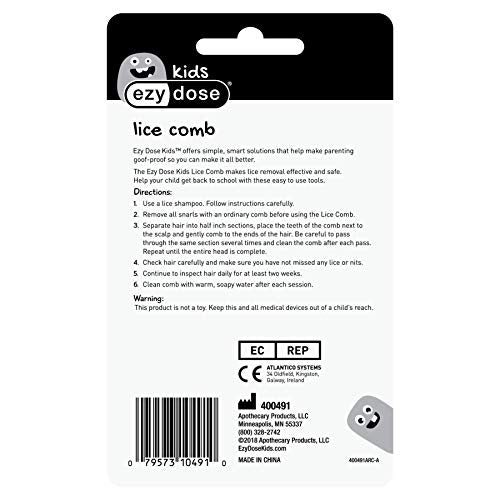 Ezy Dose Kids Lice Comb, Head Lice & Nit Removal, Safe for All Hair, Blue Long Pin Teeth