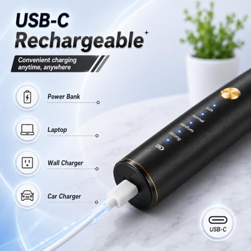 Tooth Polisher, Tooth Whitening Kit for Teeth Cleaning and Whitening, Rechargeable Teeth Polisher for People/Pets,Teeth Cleaning Kit with 5 Brush Heads (Black, Large, Style-A) Black 1 Count (Pack of 1)