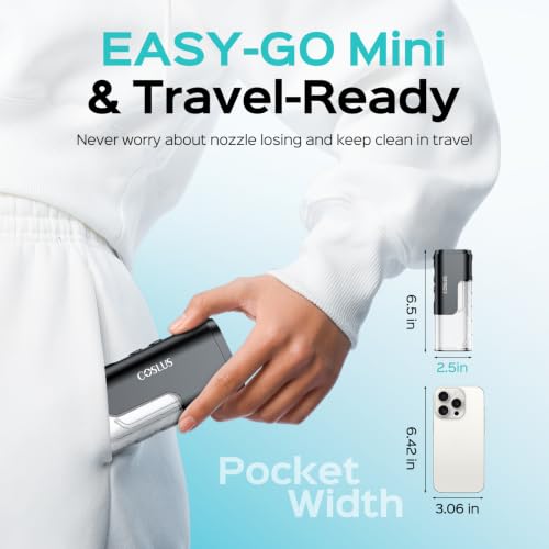 COSLUS T40 Mini Water Flosser for Travel, Portable Compact Design, Balck Black
