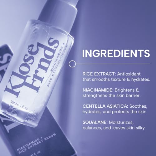 Niacinamide & Rice Extract Facial Serum – Hydrating Glow Face Serum with Hyaluronic Acid, Centella, and Licorice for Smooth Texture, Daily Radiance, and Healthy Skin Barrier Support - 1 fl oz