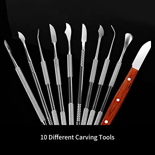 10 PCS Wax Carving Tools Dental Waxing Instruments with Case, Stainless Steel Wax Carvers Set - Metal Clay Sculpting Pottery Sculpture Tools - Double Ended DIY Waxing Modeling Kits